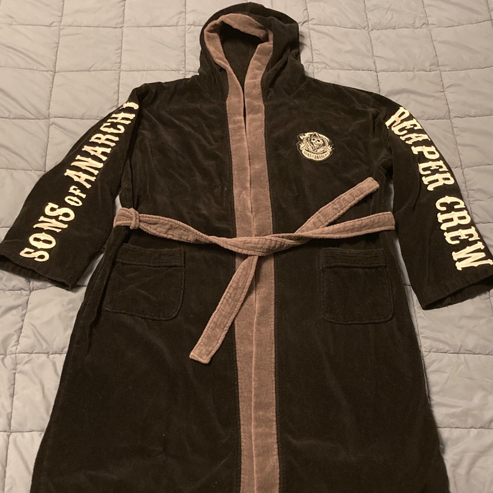 Rare Sons of Anarchy Black Hooded Terry Cloth Robe